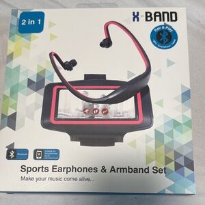Black and Red Wireless Sports Earphones with Armband